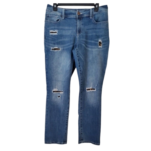 INC International Concepts  Blue Distressed Leopard Patch  Boyfriend Jean Size 8 - Picture 1 of 8